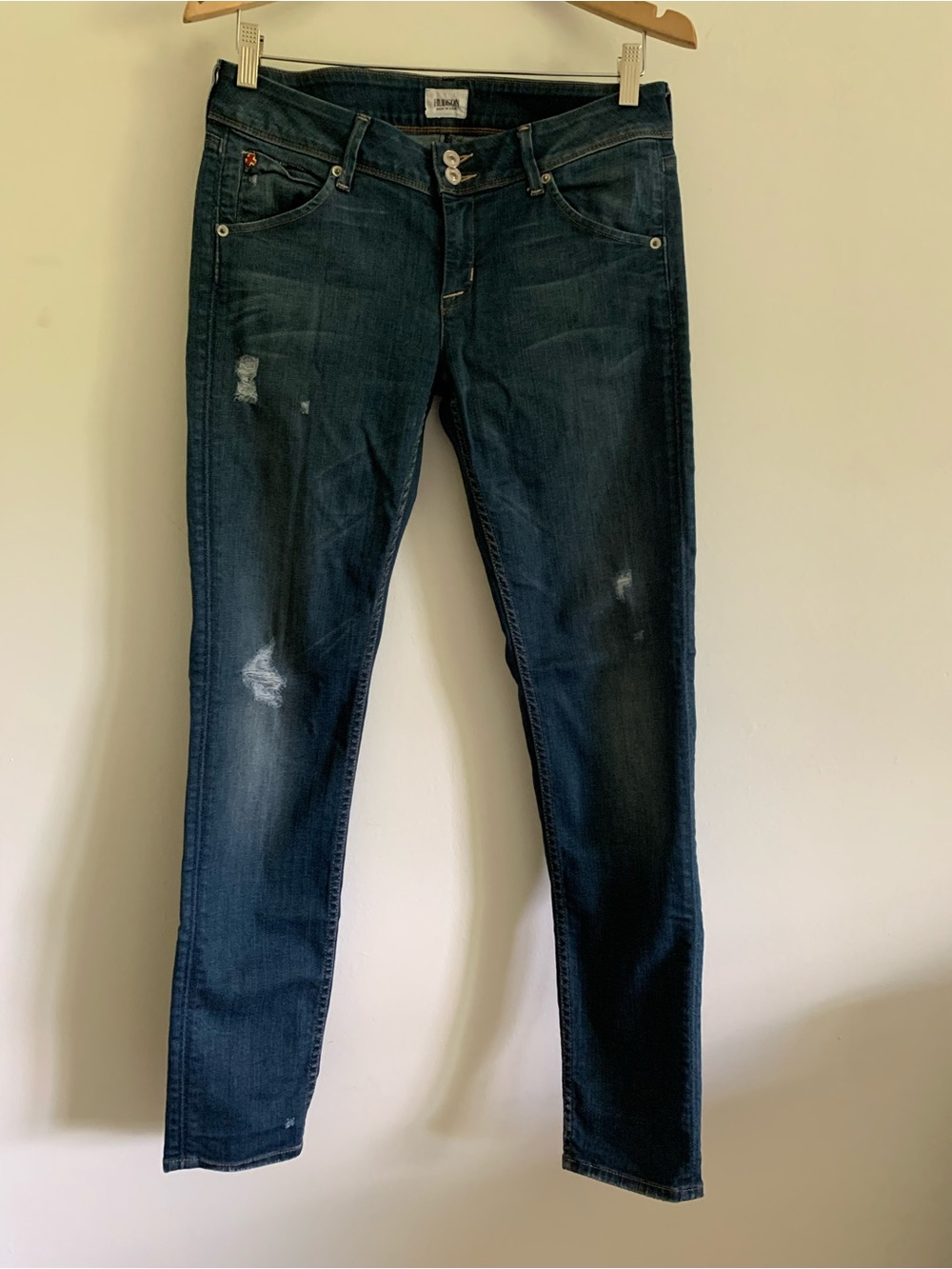 Hudson Collin Low Rise Stretch Skinny Jeans, 29, Vintage Florence Blue, Distress - Picture 2 of 16